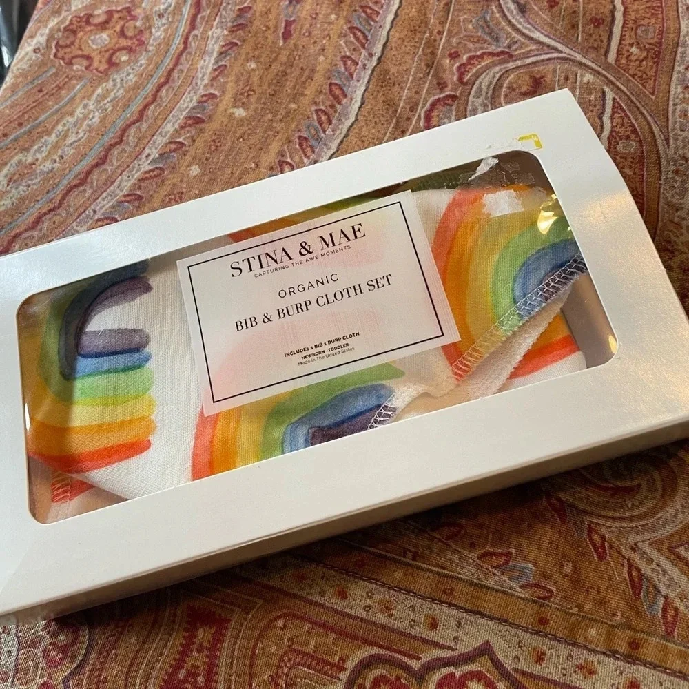 NIB Stina & Mae organic rainbow pride bib burp cloth gift
